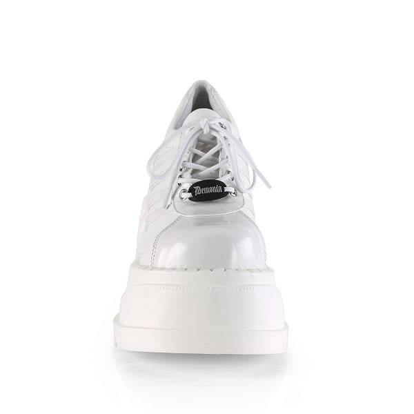Demonia Women's Stomp-08 Platform Shoes - White Vegan Leather D0346-82US Clearance